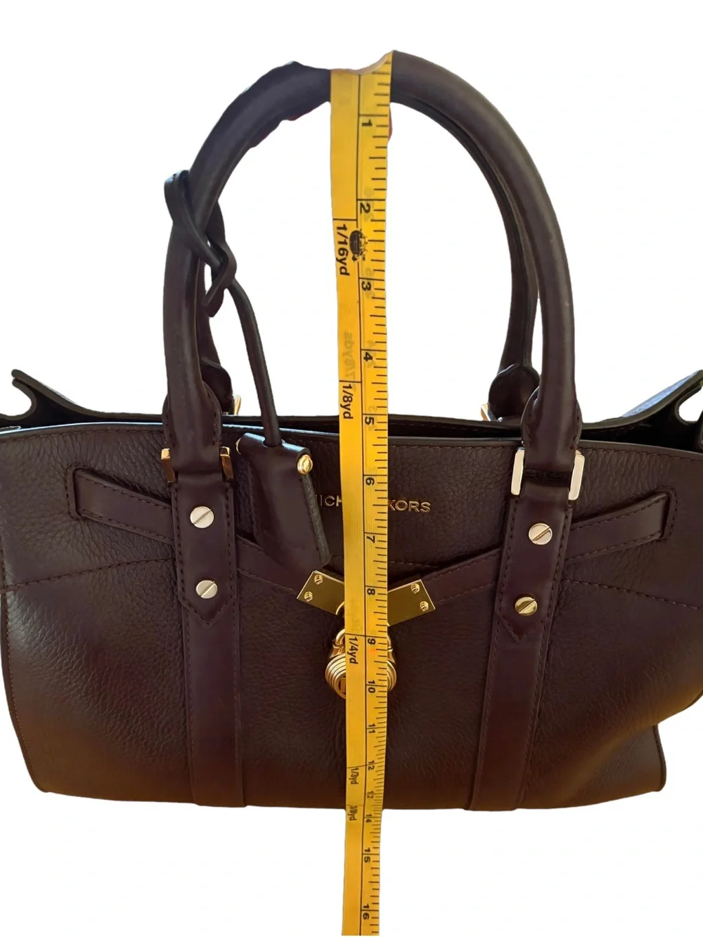 Michael Kors Dark Brown Leather Satchel with Gold Hardware